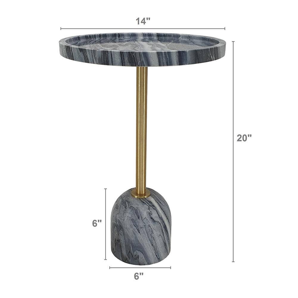 A&B Home Group Inc. - Vente Tables d'appoint - Table d'appoint ronde en marbre D14x20" avec structure en métal - Gris/Or5