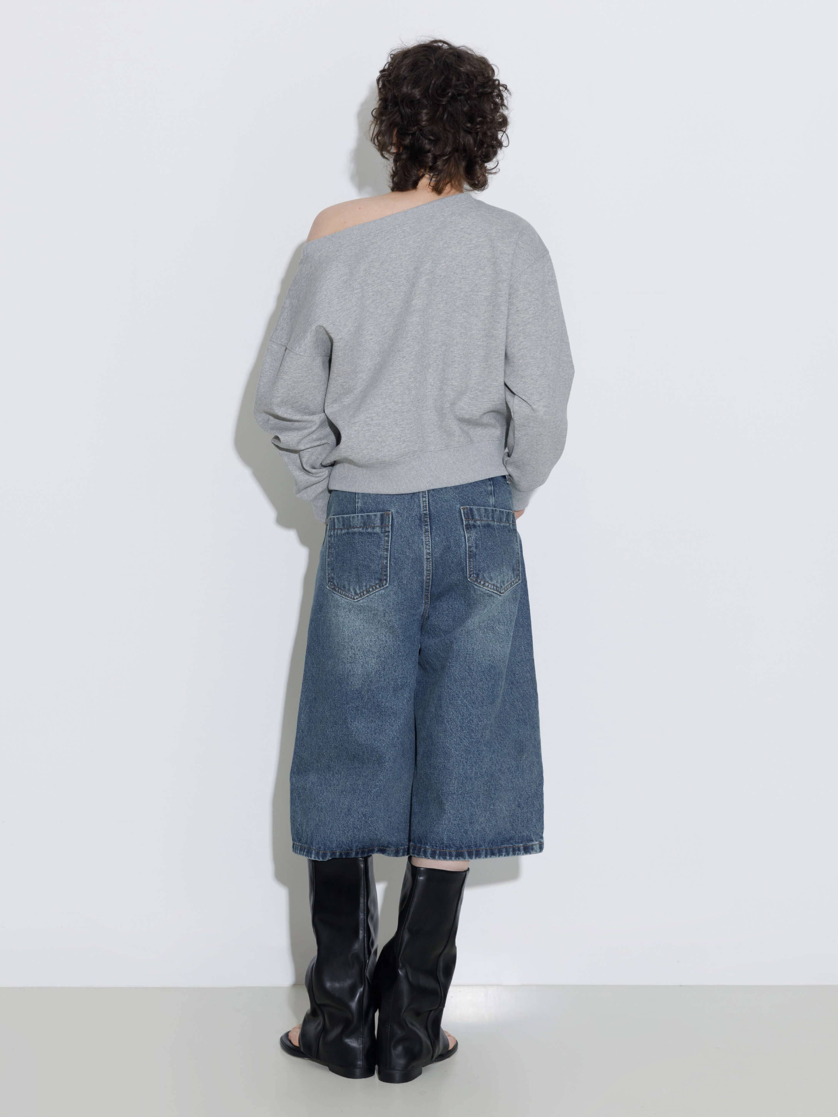 CUBIC - Vente Short – femme - Short en jean ample mi-genou blanc/bleu13