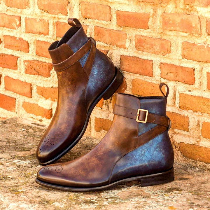 Rohan Jodhpur-Stiefel, handbemalt, patiniert, Braun/Denim für den Großhandel von DapperFam