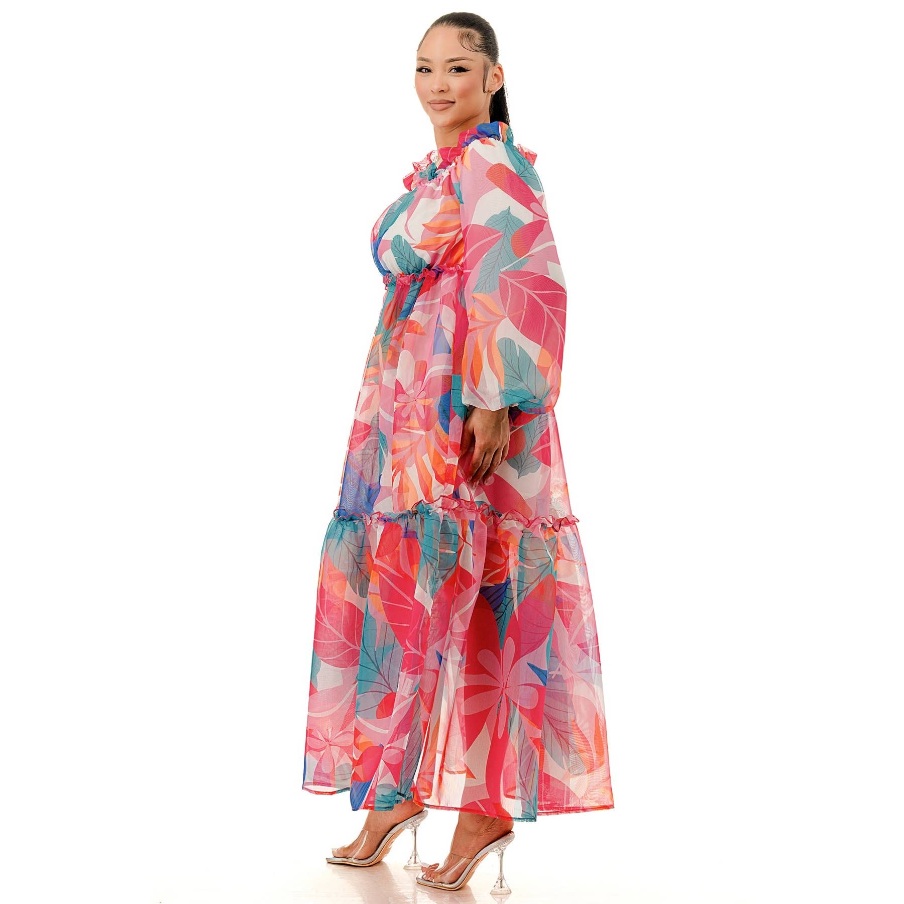 omgstyles - Wholesale Dress - Women's - Plus Off Shoulder Balloon Long Sleeve Maxi Dress1