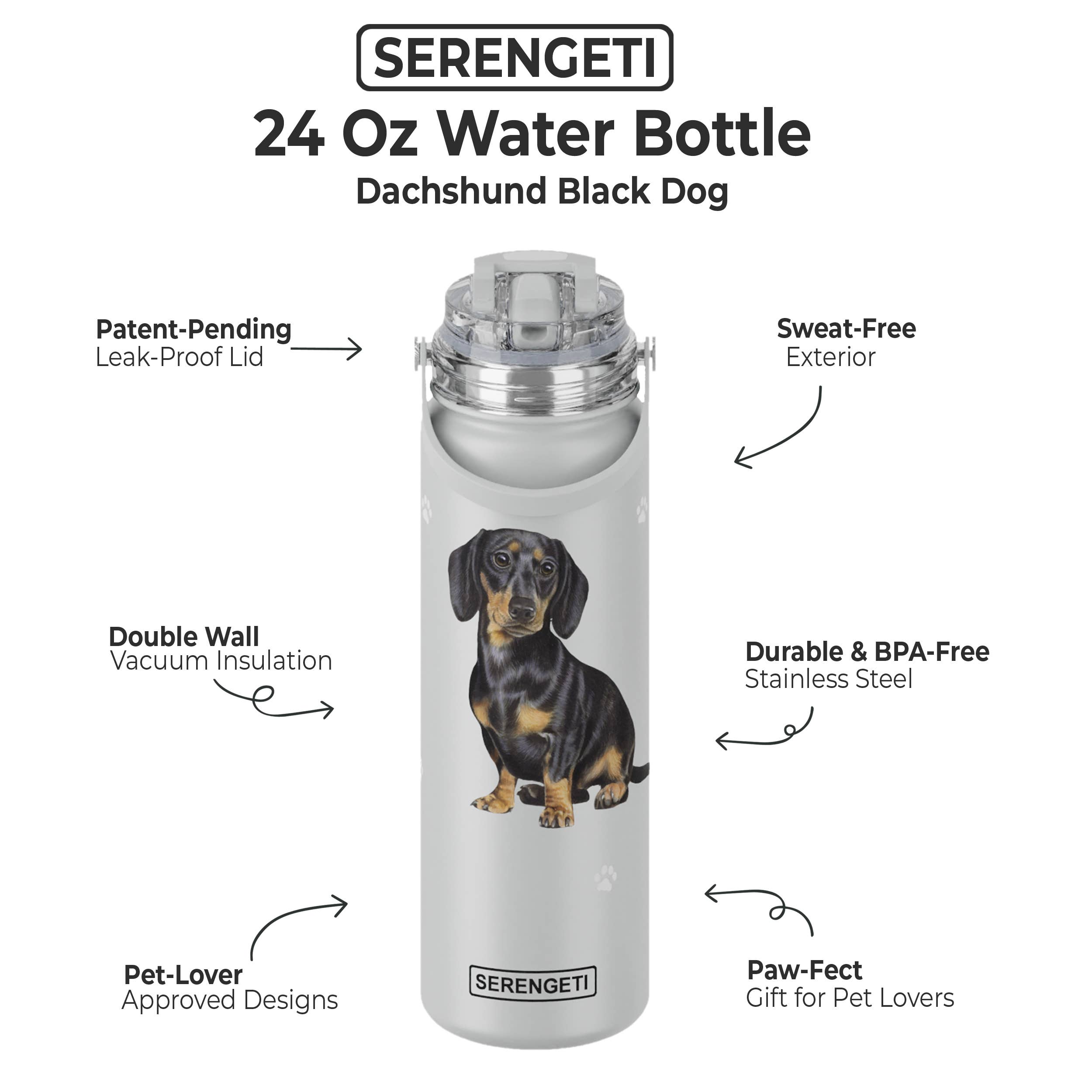 E&S Pets - Wholesale Water Bottle - Dachshund - Black - Stainless Steel Water Bottle - 24oz1