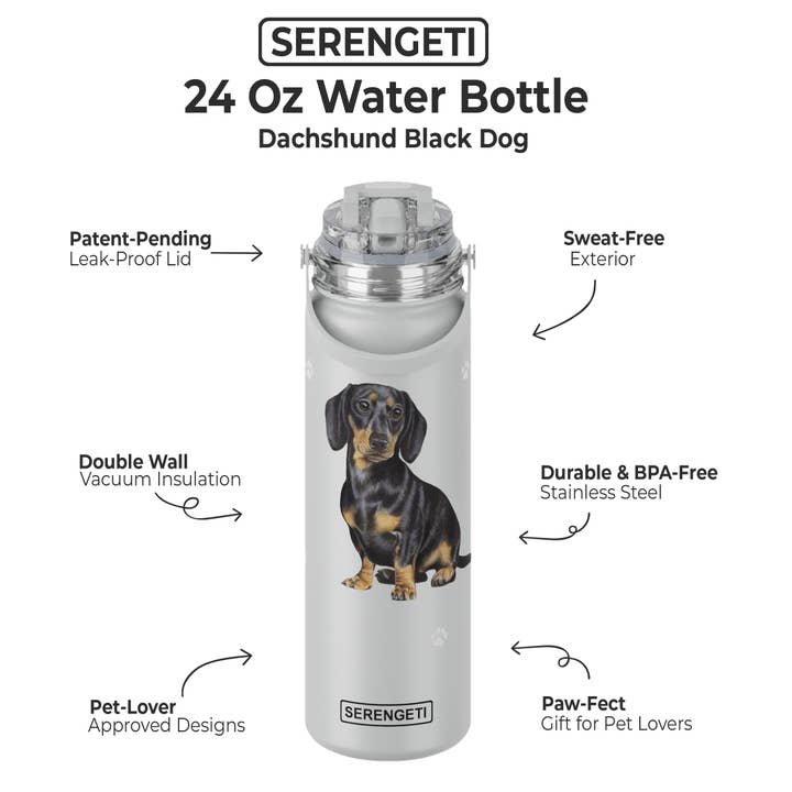 E&S Pets - Wholesale Water Bottle - Dachshund - Black - Stainless Steel Water Bottle - 24oz1