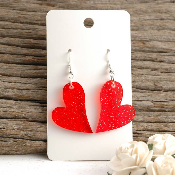 Valentine Heart Earrings | Red Jelly Dangle Post Acrylic for wholesale by Rocky Mountain Shops