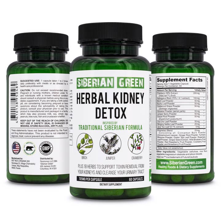 SiberianGreen - Wholesale Oral Supplement/Vitamin - Herbal Kidney Detox Siberian Green 60 Caps - Cranberry Birch Juniper