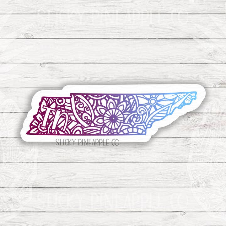 Tennessee State Sticker | Matte Sticker | Mandala Sticker | Weatherproof Sticker | For Your Laptop, Water Bottle & More! for wholesale by Sticky Pineapple Co