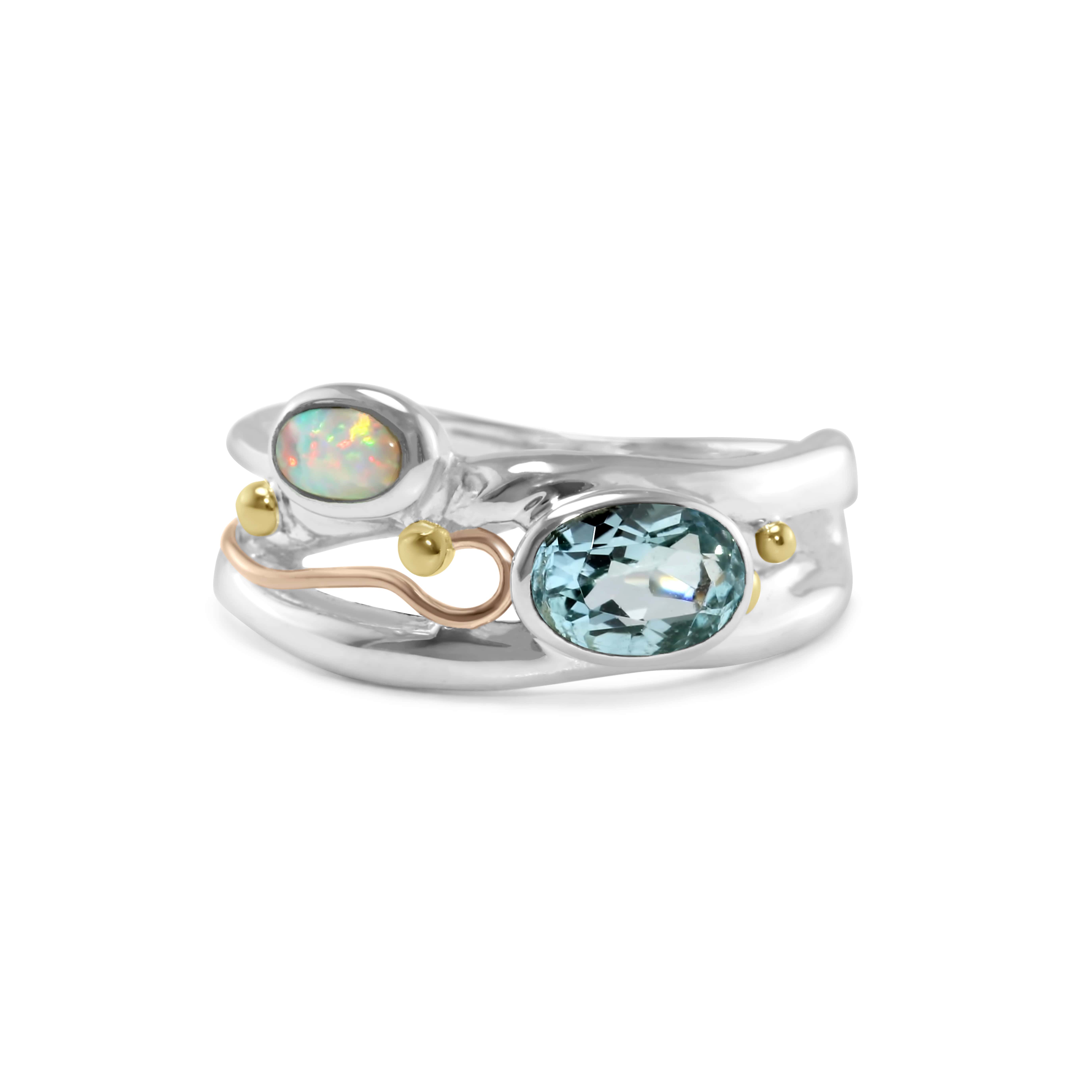 Banyan Jewellery - Wholesale Multi-Stone Ring - Handmade Blue Topaz & Opal Sterling Silver Ring 6