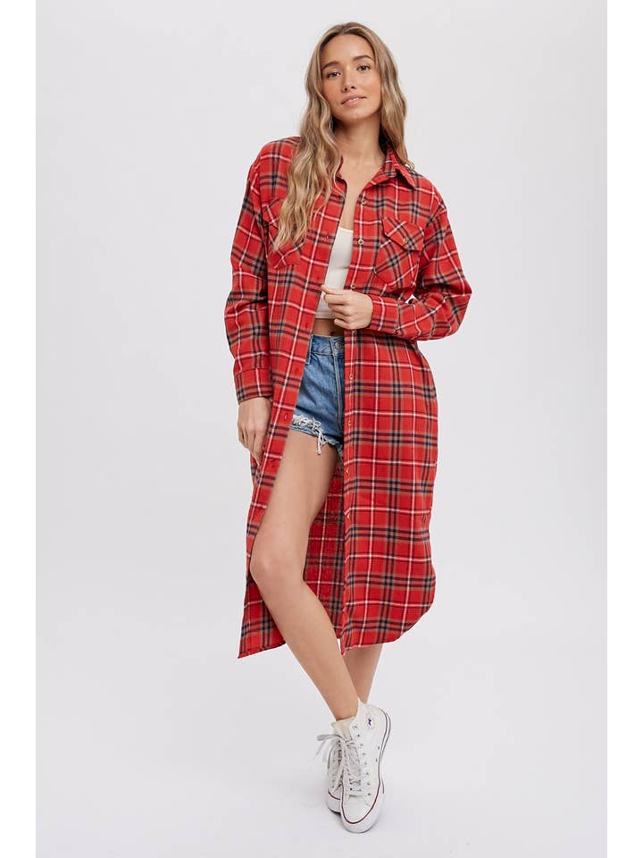 Bluivy - Wholesale Button Down Shirt - Women's - FLANNEL PLAID LONGLINE SHIRT