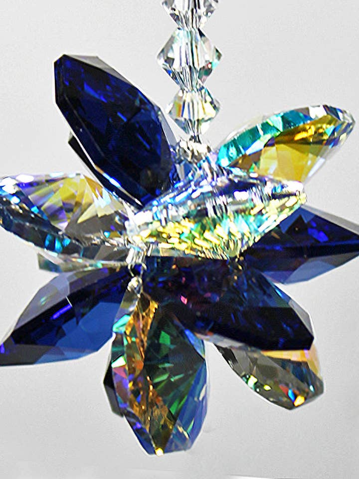 Crystal Cluster Suncatcher - Blue and AB with 5" strand for wholesale by Silver Deer Crystal