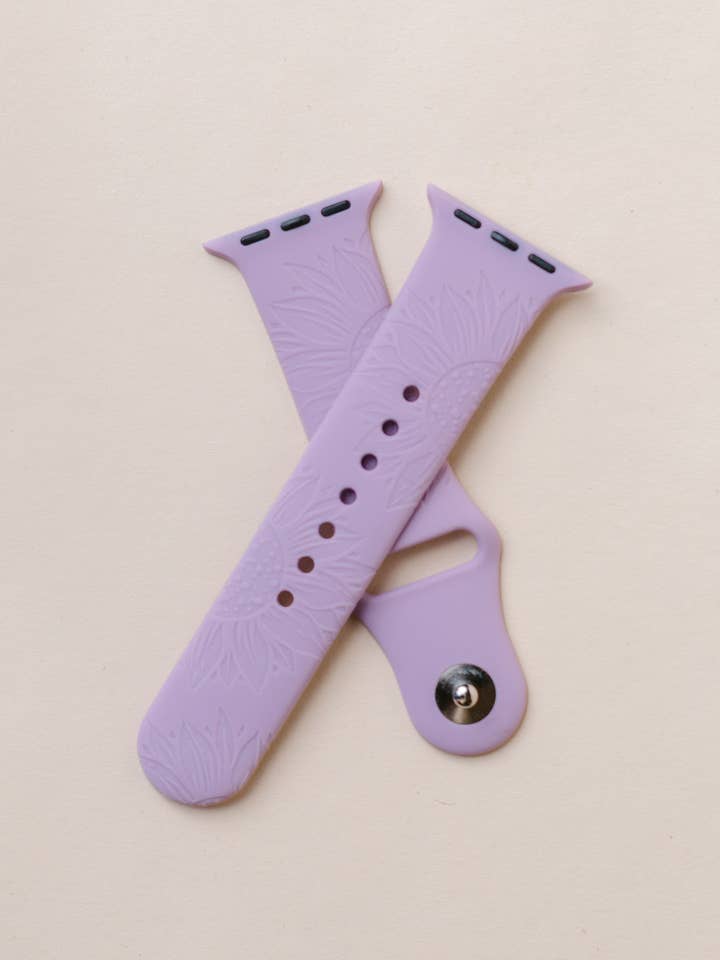 Engraved Silicone Apple Watchband Large Sunflower Design for wholesale by Fox and Fiddle Designs