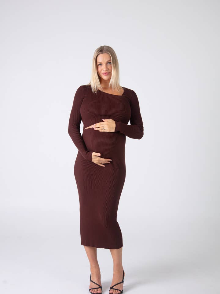 THE MATERNITY LUXE KNIT MIDI SKIRT / ESPRESSO for wholesale by LO+JAYNE