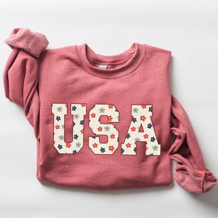 Sweatshirt USA Fleurs Patriotiques, Amérique, 4 Juillet pour la vente par Refinery Number One LLC