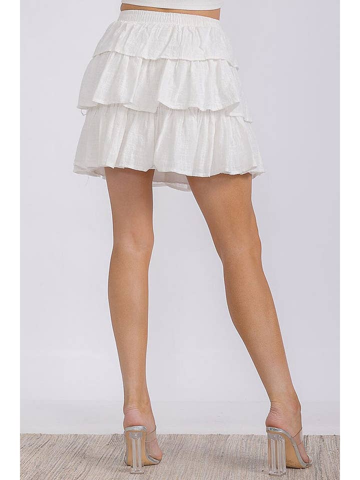 ROUSSEAU - Wholesale Skirt - Women's - SOLID RUFFLE TIERED ELASTIC WAIST MINI SKIRT7