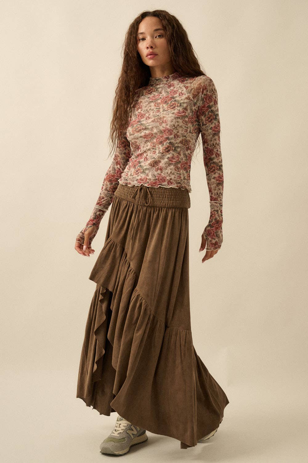 Promesa USA - Wholesale Knit Top - Women's - Floral-Print Mesh Thumbhole Mock-Neck Top9