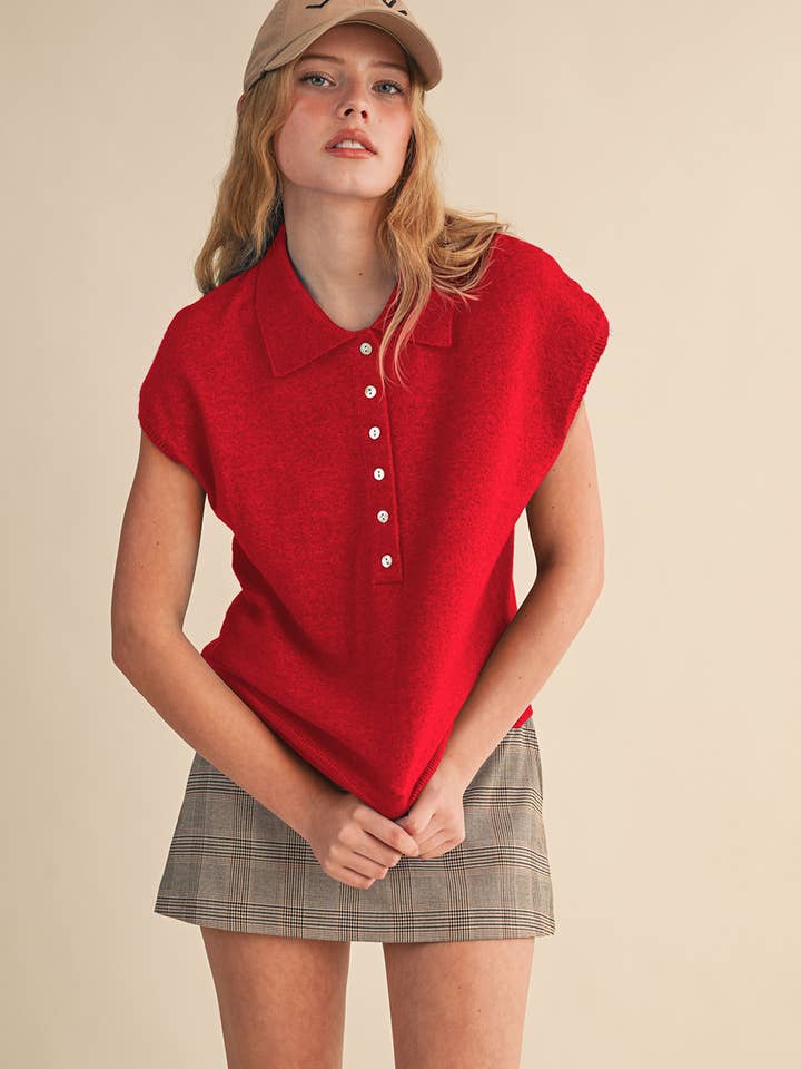 &MERCI - Wholesale Sweater Vest - Women's - CAP SLEEVE COLLARED SWEATER VEST MSW1123147