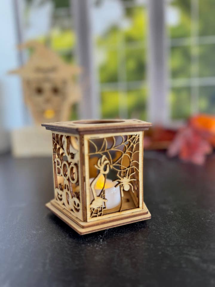 Haunted Scene Halloween Lantern Tea Light for wholesale by Rowe Station Woodworks