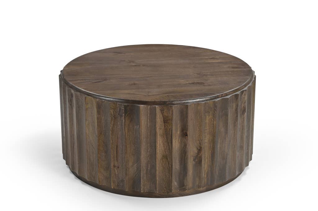 HomeRoots - Wholesale Coffee Table - 36" Brown Solid Wood Round Drum Coffee Table3