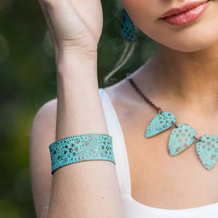 Anju Jewelry - Wholesale Cuff bracelet - Copper Patina Bracelet - Turquoise Floral and Vine1