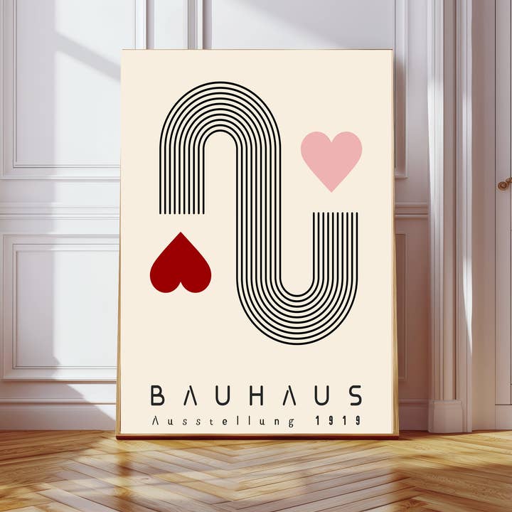 Bauhaus-inspireret hjerte midtårhundrede kunsttryk for engroshandel hos Kumo Art Prints