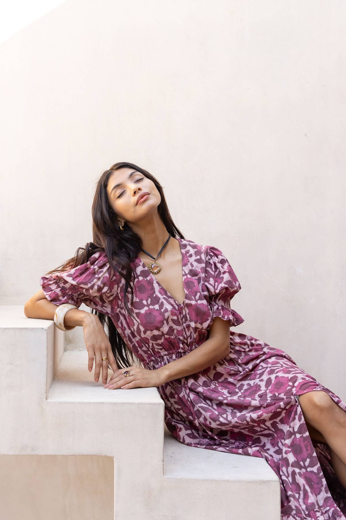 The Fox and The Mermaid - Wholesale Dress - Women's - Emelie Block Printed Dress (Wine)  3