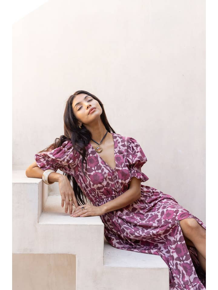 The Fox and The Mermaid - Wholesale Dress - Women's - Emelie Block Printed Dress (Wine) 3
