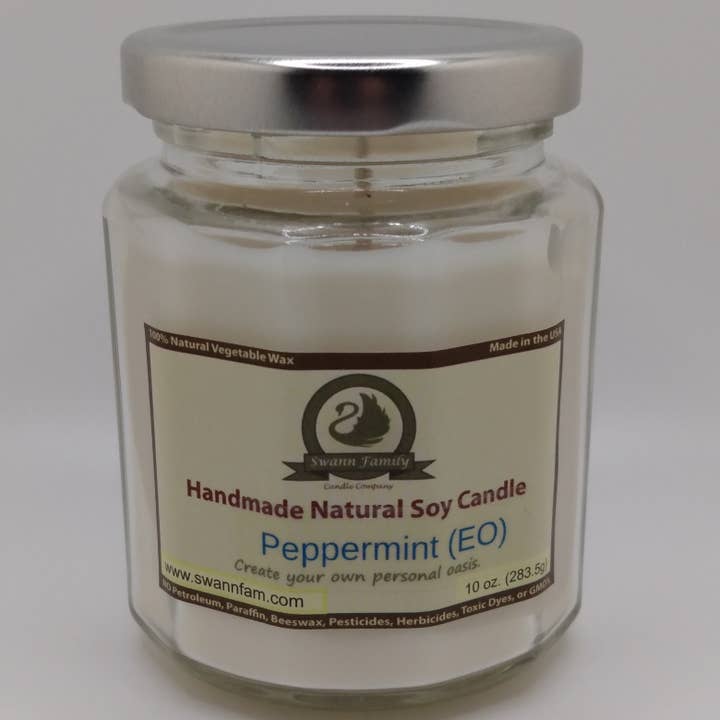 Aromatherapy 10oz Classic Jar Candle - Peppermint for wholesale by Swann Family Candle Company