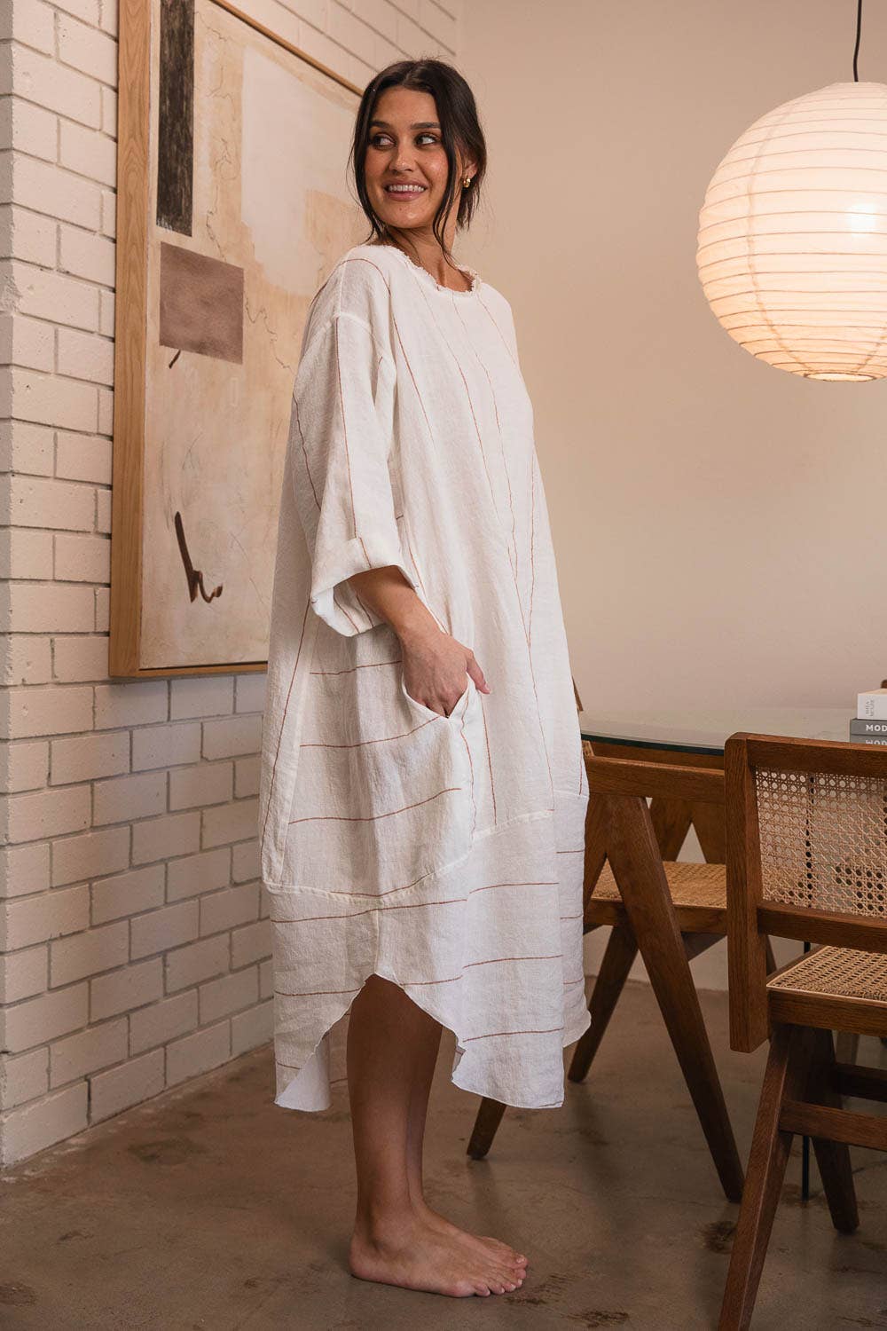 The Carter Malle Linen Dress - Off White w' Natural for wholesale on Faire1
