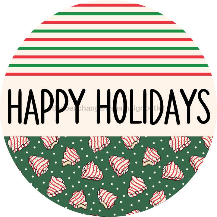 Door Hanger, Christmas Sign, Green Stripe Christmas Cake Sign, Welcome Sign, 18" Wood Sign, Round Sign, DecoExchange for wholesale by DecoExchange