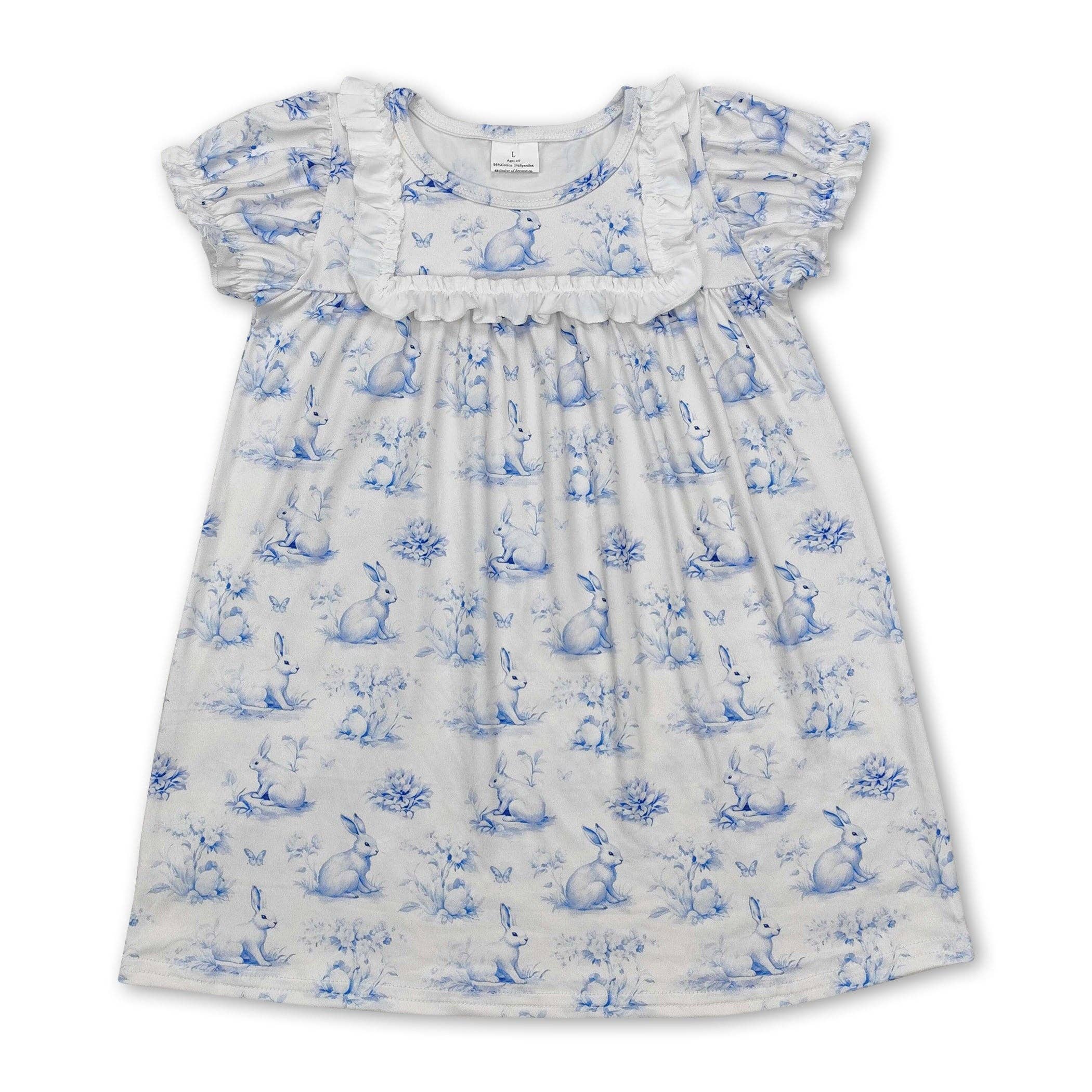 Yawoo Garments - Wholesale Dress - Kids - Short sleeves light blue bunny baby girls Easter dress