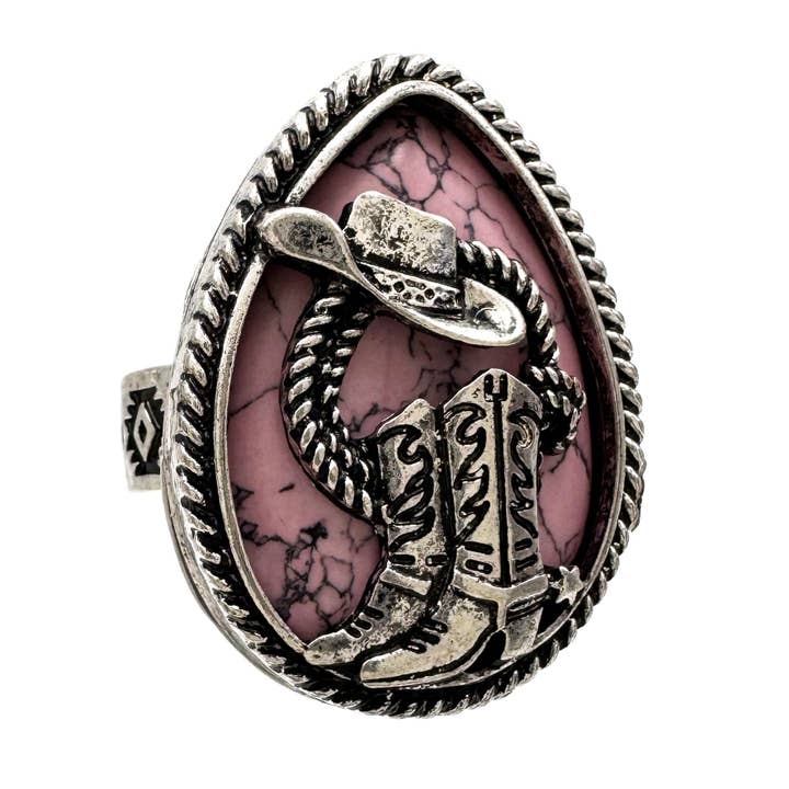 Lunar Deer - Venta al por mayor Anillos grandes/de cóctel - Anillo elástico occidental nativo con piedra turquesa y botas vaqueras