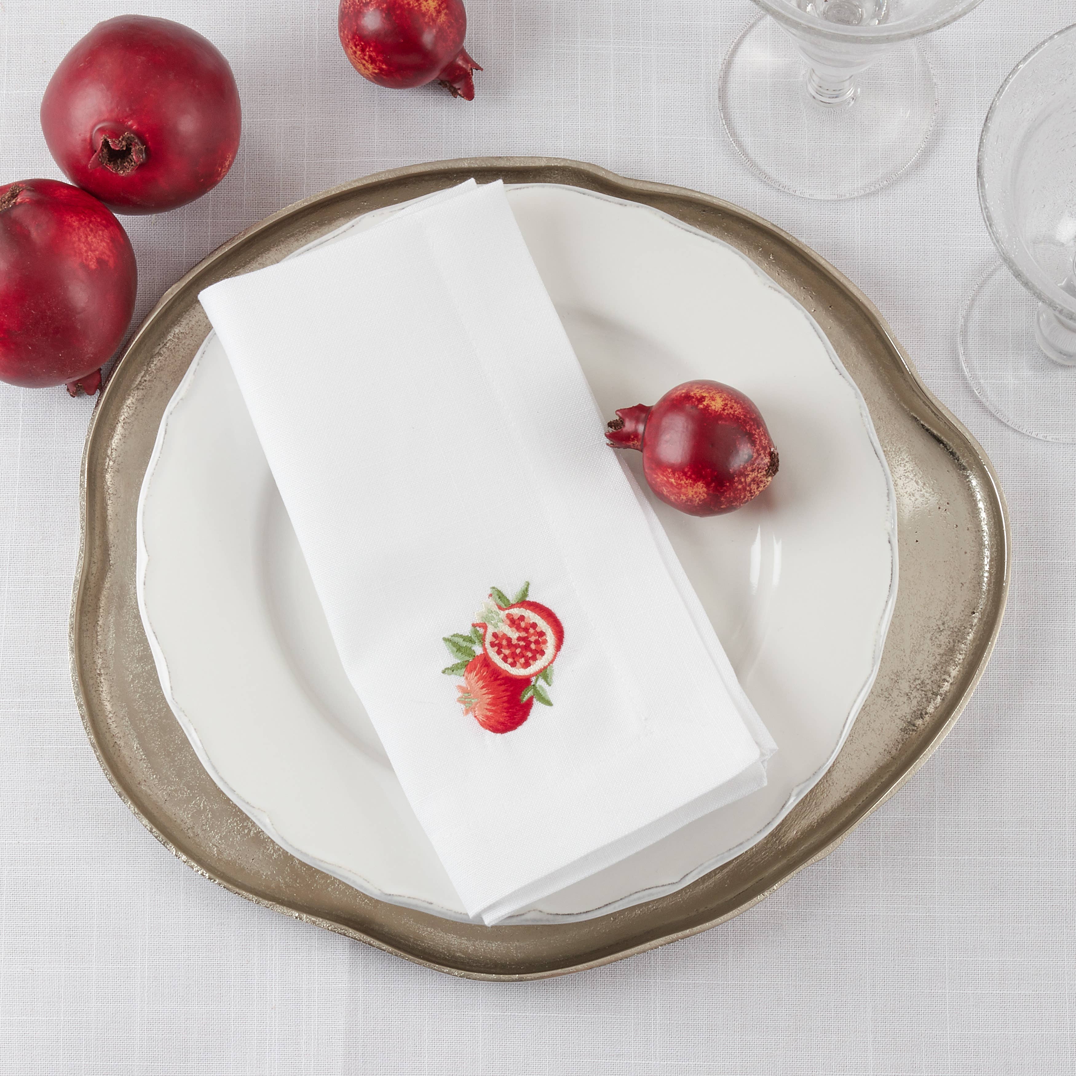 White Embroidered Pomegranate Napkin for wholesale on Faire1