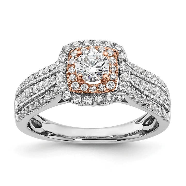 Twee-Tonige Eeuwige Belofte Lab Gekweekte Diamant Halo Complete Ring 0,87 ct voor wholesale door Fine Diamond