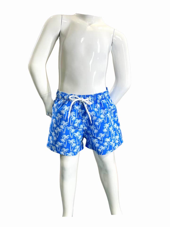 Badeshorts für Jungen BP285_ Wht Palms on Blue für den Großhandel von MARINA WEST SWIM