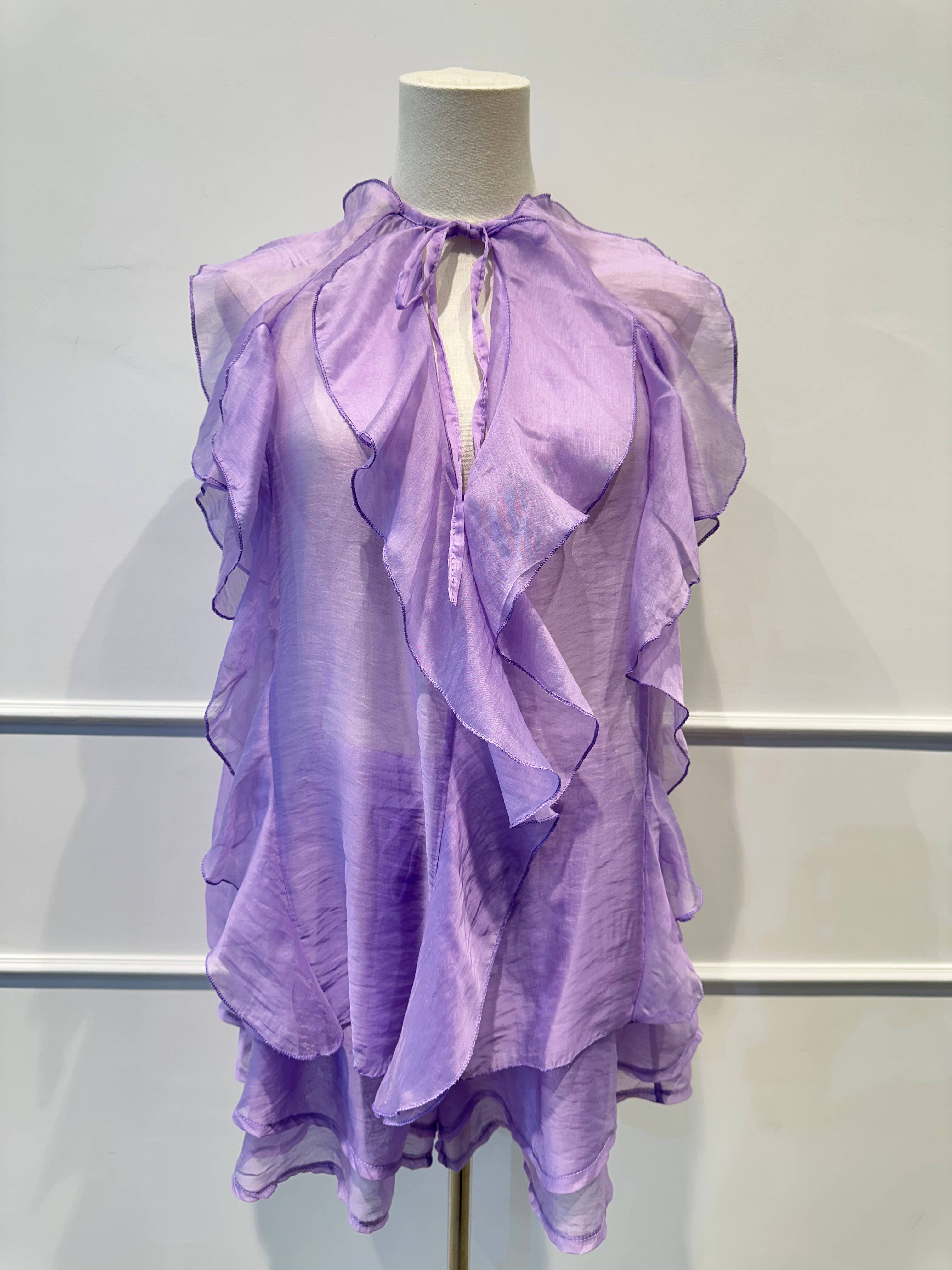 AMARIA - Vente Ensemble haut et short (PAS d'intérieur) - Femme - Ensemble Voile à Volants –Top Fluide & Short 7673674816