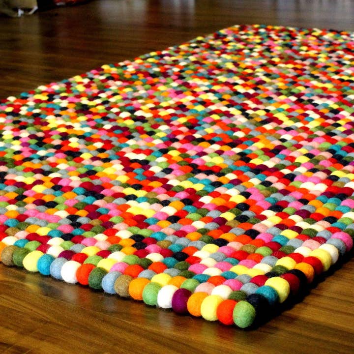 Handmade Multicolor Rectangle Wool Felt Rug for wholesale by Woollyfelt