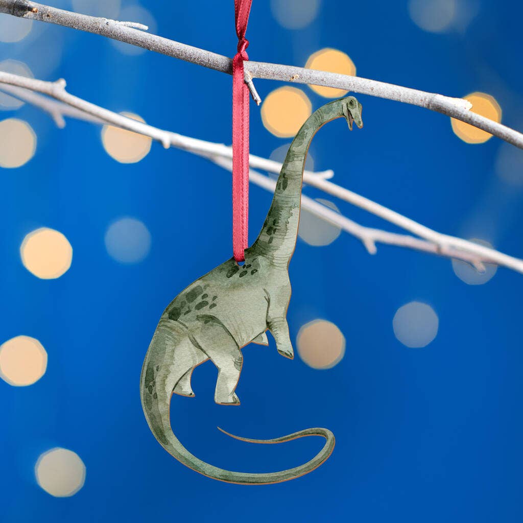 Oakdene Designs – wholesale Ornament – Wooden Diplodocus Dinosaur Christmas Tree Decoration0