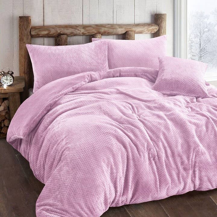 Pretty Little Bed – wholesale Bedding set – Luxury Teddy Popcorn Waffle Duvet Cover Fleece Warm Quilt Bedding Set All Sizes2