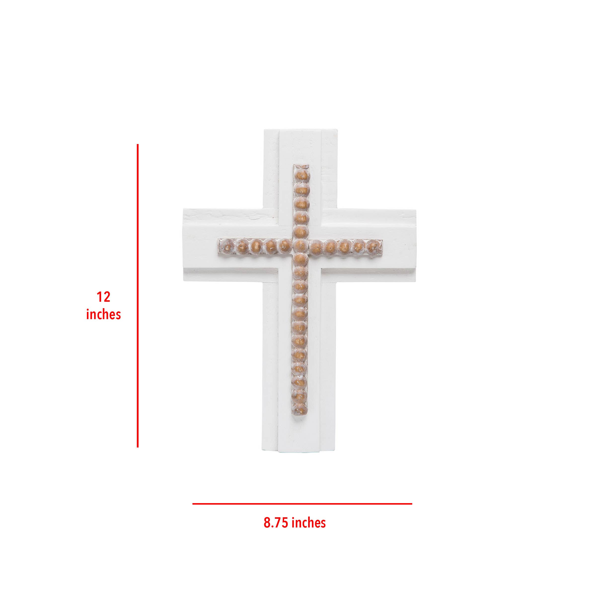 Foreside Home & Garden - Wholesale Wall Cross - White Wood and Natural Bead Easter Wall Cross5