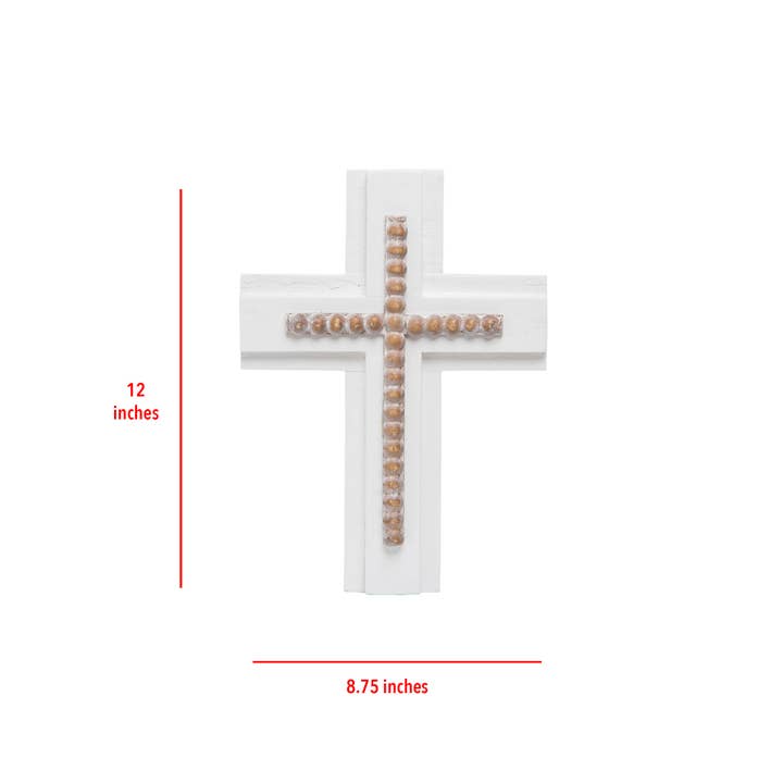 Foreside Home & Garden - Wholesale Wall Cross - White Wood and Natural Bead Easter Wall Cross5