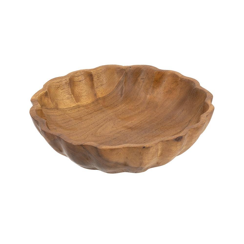 A&B Home Group Inc. - Wholesale Decorative Plate/Dish/Bowl - D8x2" Shallow Teak Wood Bowl w/ Earthy Brown Finish