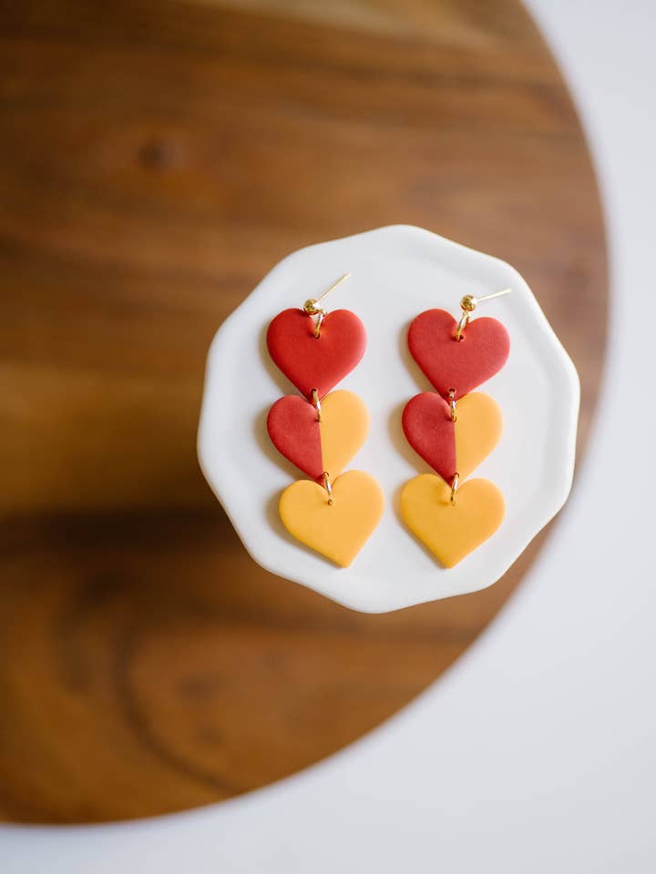 Kansas City Chiefs Heart Earrings | Polymer Clay Earrings for wholesale by Wyatt & Quinn Co.