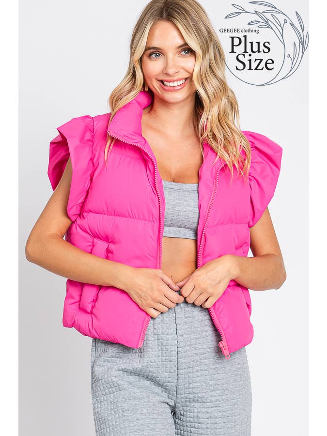 GeeGee x Lovelo - Wholesale Outerwear Vest - Women's - Plus Ruffled Sleeve Puffer Vest, MJ4501PL24