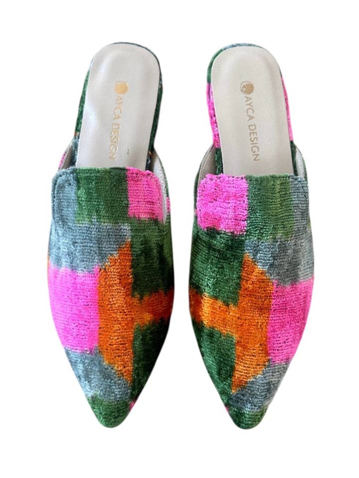 Mule de Bico Fino em Veludo de Seda Ikat por atacado de AYCA DESIGN