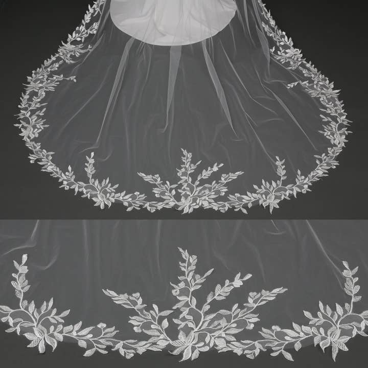 Farinosa Bridal - Wholesale Veil - Women's - FS6228 Floral Vine Embroidered Lace Bridal Veil 108"