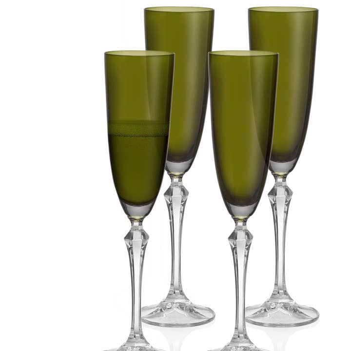Vivid Champagne Flute, Green, 7 oz. Set of 4 for wholesale by Barski
