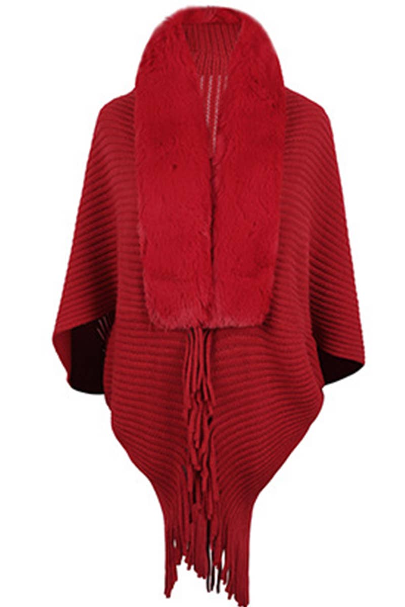Lily Clothing - Wholesale Poncho - Women's - WOMEN WINTER FURRY TASSEL DETAILED SHAWL WRAP_CWTBLL02654