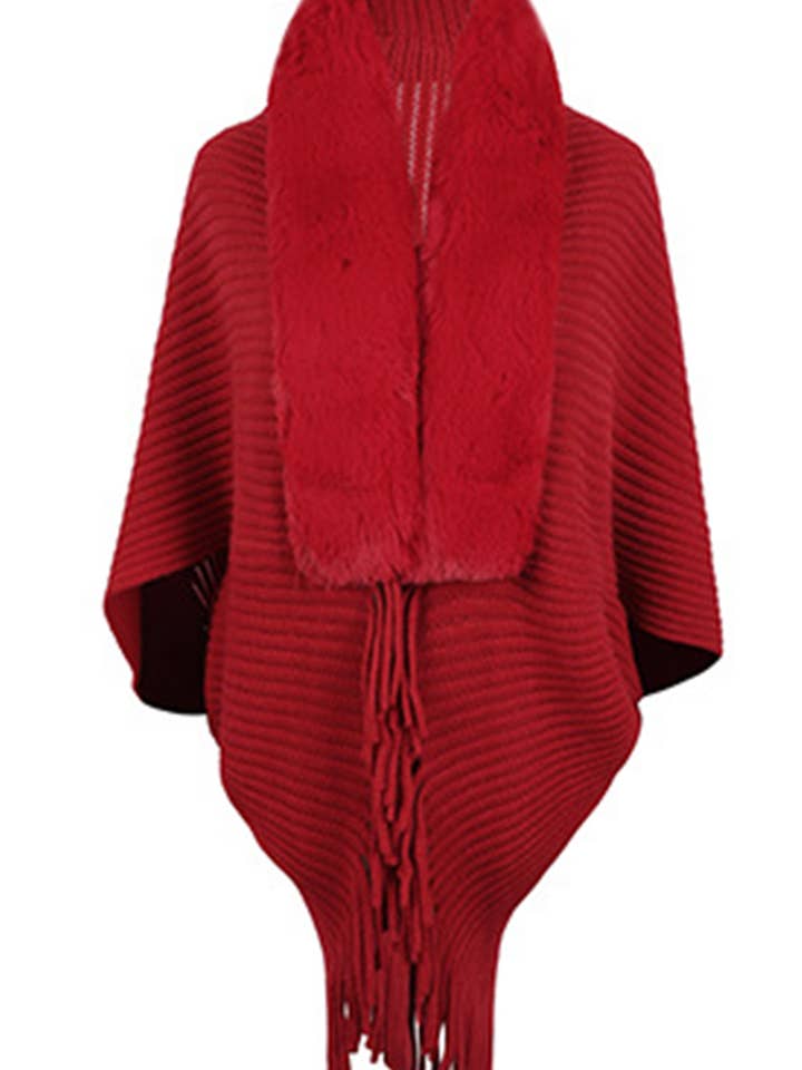 Lily Clothing - Wholesale Poncho - Women's - WOMEN WINTER FURRY TASSEL DETAILED SHAWL WRAP_CWTBLL02654