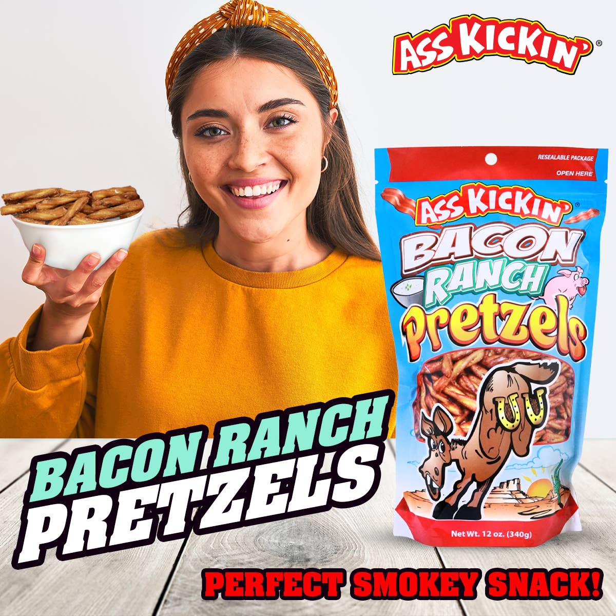 Southwest Specialty Food - Wholesale Pretzels - Ass Kickin' Bacon Ranch Pretzels, 5 oz Bags5