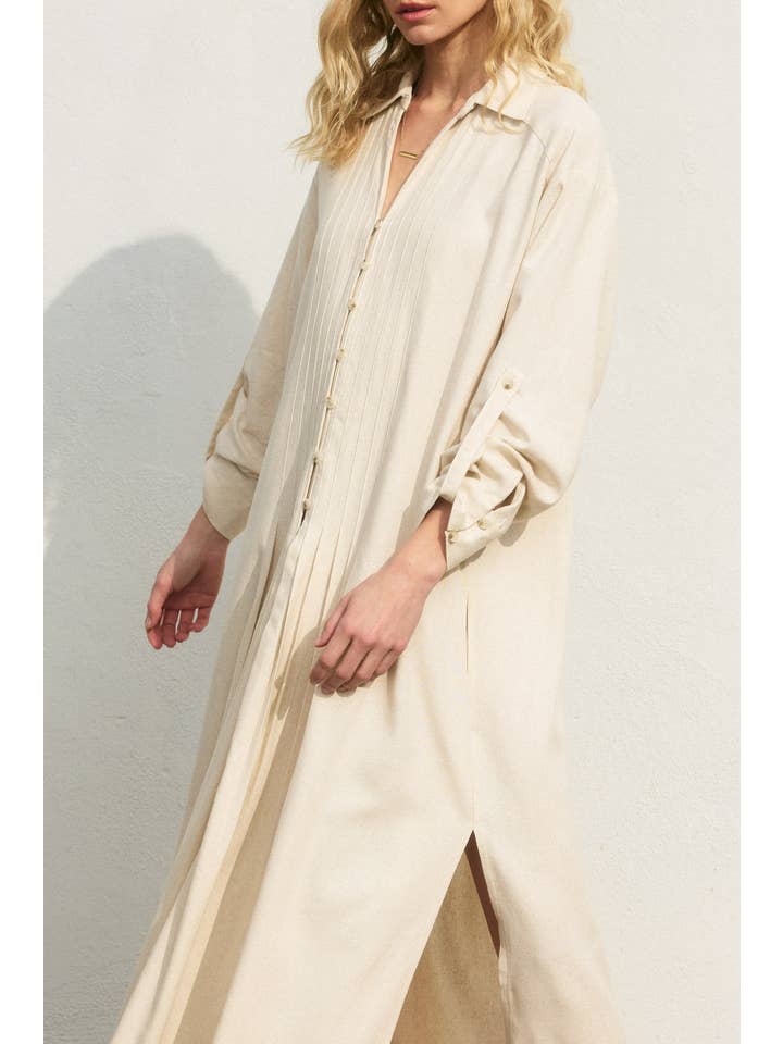 Dress Forum - Wholesale Dress - Women's - Cotton Linen Pleated Longline Shirt Dress (1)11