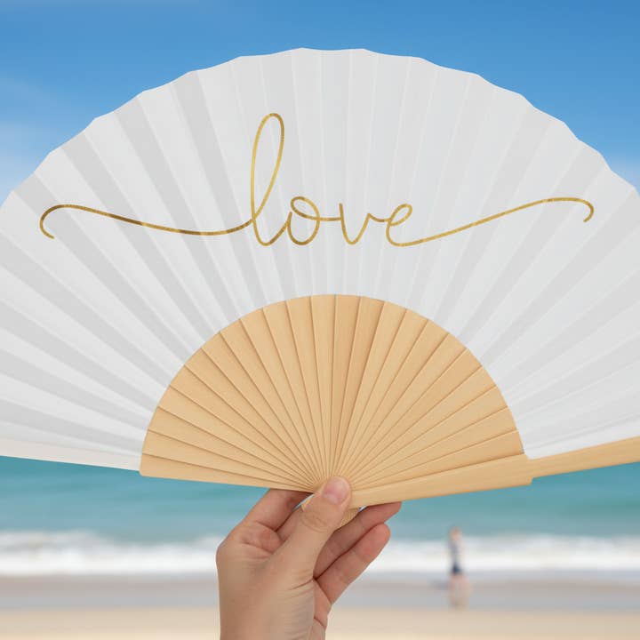 Fantastico Fans - Wholesale Handheld Folding Fan - Love Gold Script 23cm fan1