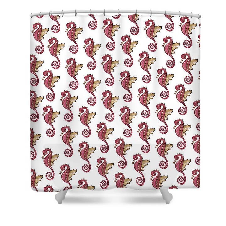 Red and White Seahorse - Shower Curtain for wholesale by Sharon Tatem Fashion LLC